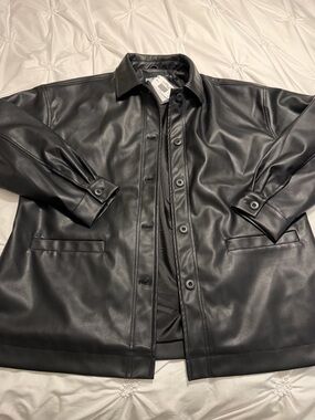 black button up faux leather jacket